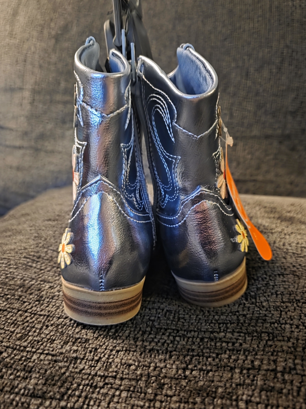 Girls Navy Metallic Flower Embellished Boots - Picture 4 of 6